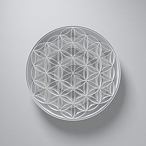 3D Illustration - Flower of Life Sign with light above on grey