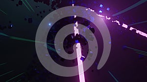 flying blue cubes on blue background and light emissive cross