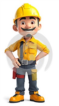 3D illustration of a friendly construction worker in uniform