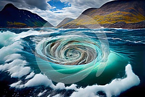 3d illustration of a funnel in the sea in scandinavia. Generative AI photo