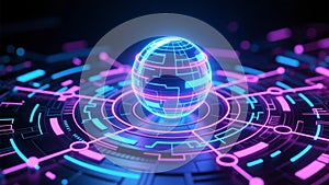 Futuristic AI Data Sphere with Neon Digital Interface