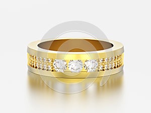 3D illustration gold engagement wedding anniversary band diamond