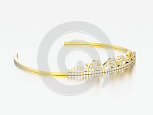 3D illustration gold simple diamond tiara diadema