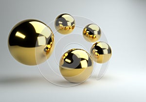 3D illustration of the golden Christmas ornaments isolated on the white background