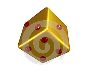 3d illustration. Golden dice isolated on white background.