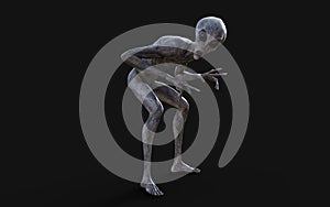 Alien on dark background with clipping path.