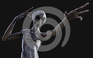 Alien on dark background with clipping path.