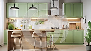 green modern kitchen in a house with a beautiful design AI Generated