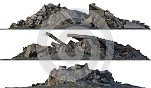 Heaps of rubble and debris isolated on white 3d illustration