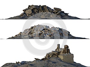 Heaps of rubble and debris isolated on white 3d illustration