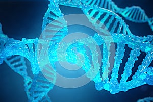 3D Illustration Helix DNA molecule with modified genes. Correcting mutation by genetic engineering. Concept Molecular photo
