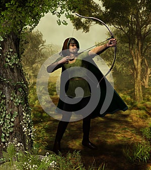 Archer Outlaw Robin Hood in Forest photo