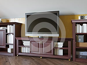 3d illustration of a home library on the attic floor of a private house.