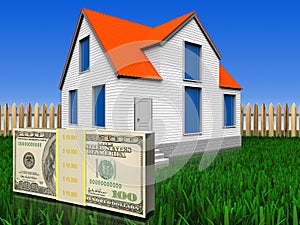 3d money over lawn and fence