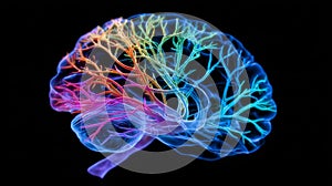3D Illustration of human brain nerve tracts based on magnetic