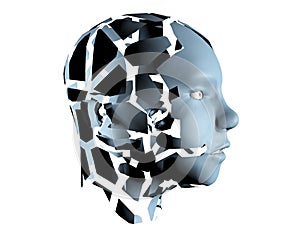 3d illustration of human head broken on pieces as a symbol of mental disorde photo