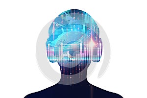 3d illustration of human with headphone on Audio waveform