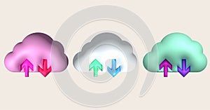 3d illustration icon upload data cloud system data loading symbol