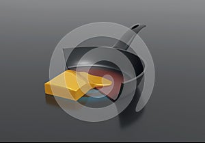 3D Illustration of induction hotting method with pan and butter