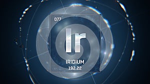 Iridium as Element 77 of the Periodic Table 3D illustration on blue background