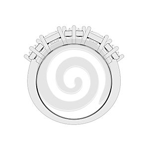 3D illustration isolated five stones diamond ring