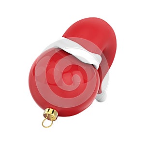 3D illustration isolated new year red Christmas ball in the Santa Claus hat