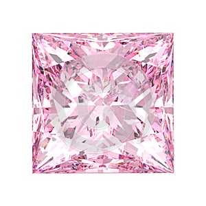 3D illustration isolated pink princess square diamond stone on