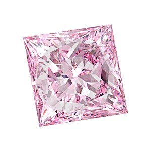 3D illustration isolated pink princess square diamond stone on