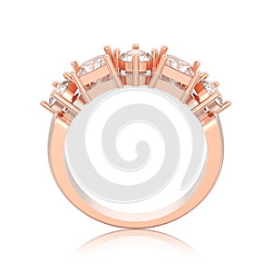 3D illustration isolated rose gold decorative ring with different round and square diamond with reflection