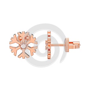 3D illustration isolated rose gold diamond snowflake stud earrings