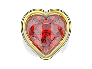 3D illustration isolated ruby diamond heart in gold frame