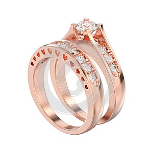 3D illustration isolated set of two rose gold decorative diamond