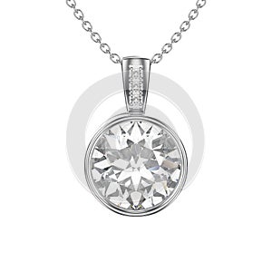 3D illustration isolated white gold or silver diamond necklace o