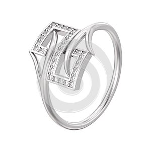 3D illustration isolated white gold or silver engagement decorative diamond ring