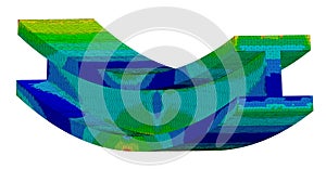 3D Illustration. Isometric stress plot & CAD model blend of an I Beam in bending