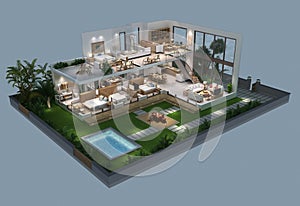 3d illustration of isometric view of a villa photo