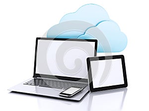 3d illustration. laptop pc, tablet and smartphone. Cloud computing concept