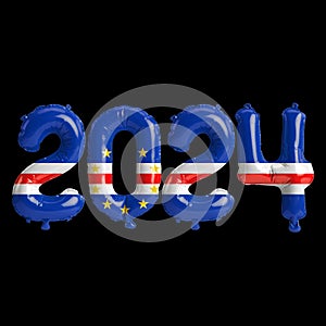 3d illustration of letter about new year 2024 with balloons on color Cape Verde flag photo