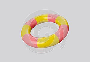 3D illustration lifebuoy ring yellow and pink isolated on white background