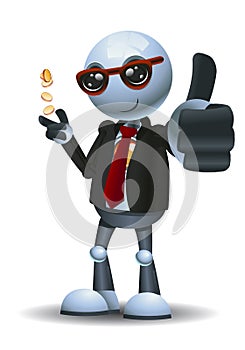 3d illustration of little robot business handed thumb up smiling photo