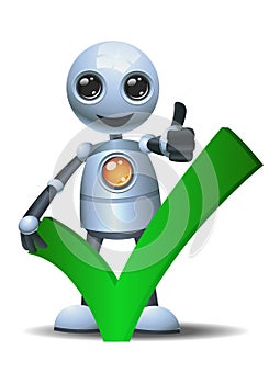 3d illustration of little robot business thumb up while holding check symbol photo