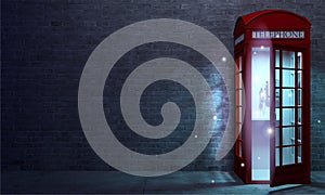 Magic red english telephone booth or portal