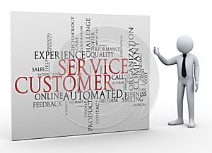 3d businessman and customer service wordcloud photo