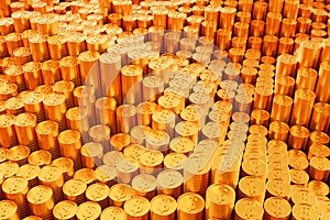 Gold dollar coins arranged in rows. Can be used as a background related to finance and business .3D Render photo