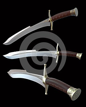 The medieval swords isolated on black background 3d illustration