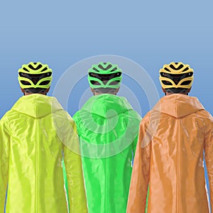 3D illustration of men in plastic raincoats photo