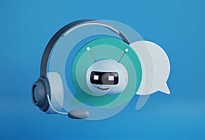 3d illustration with message, bot and headphones for concept design. Chat bot. Online support