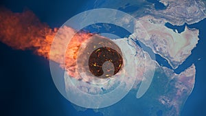 3D illustration of a meteorite burning up in the earth`s mesosphere photo