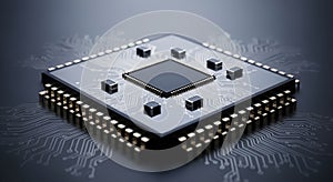 3D Illustration of a Microprocessor Chip on a Circuit Board