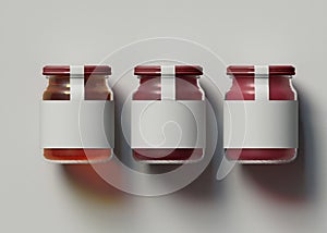 3D Illustration. Mockup of three jam jars on isolated background.